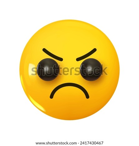 Emoji Face Gloomy angry dissatisfied. Emotion 3d cartoon icon. Yellow round emoticon. Vector illustration