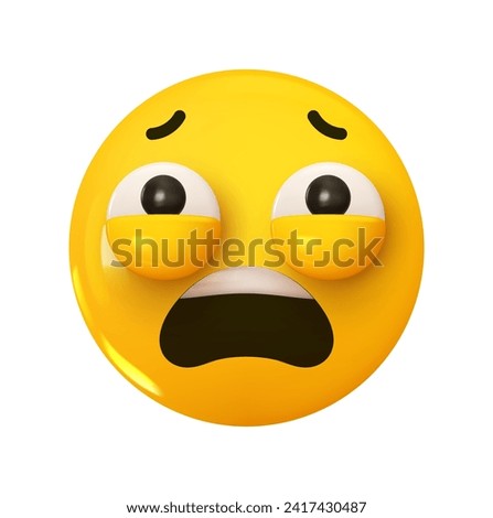 Emoji. Anguished face, nervous breakdown, shock and disappointment of negative news. Emotion 3d cartoon icon. Yellow round emoticon. Vector illustration