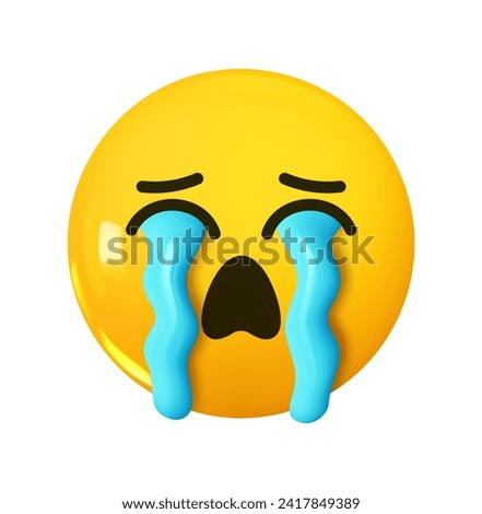 Loudly Crying Face Emoji. Emotion 3d cartoon icon. Yellow round emoticon. Vector illustration