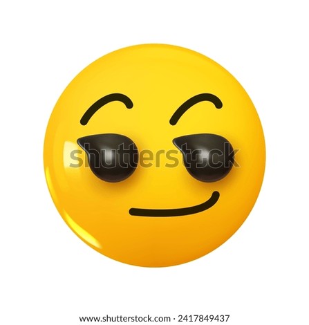 Smirking Face Emoji. Emotion 3d cartoon icon. Yellow round emoticon. Vector illustration