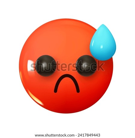 Grinning Face with Sweat Emoji. Emotion 3d cartoon icon. red round emoticon. Vector illustration