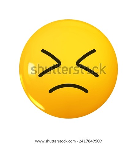 Persevering Face Emoji. Emotion 3d cartoon icon. Yellow round emoticon. Vector illustration