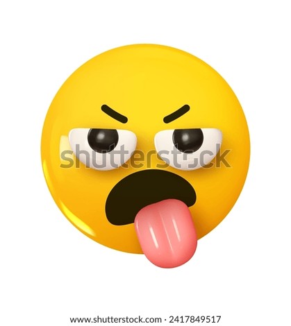 Squinting Face with Tongue Emoji. Emotion 3d cartoon icon. Yellow round emoticon. Vector illustration