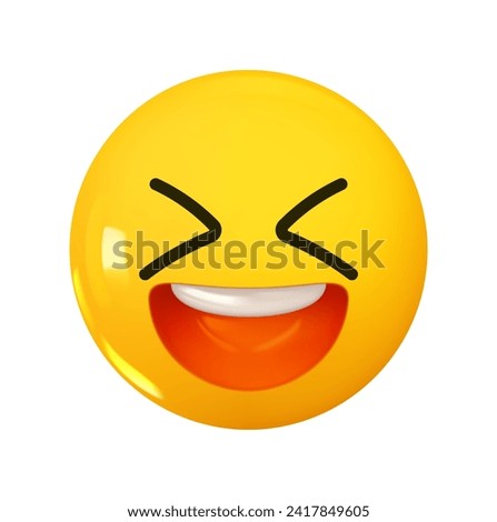 Grinning Squinting Face Emoji. Emotion 3d cartoon icon. Yellow round emoticon. Vector illustration
