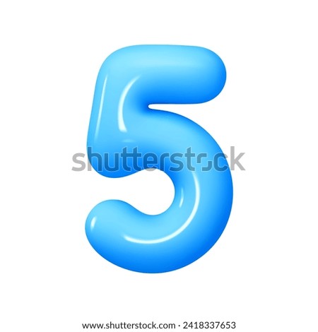 Number 5. Five Number sign blue color. Realistic 3d design in cartoon balloon style. Isolated on white background. vector illustration