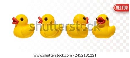 Set of Yellow Rubber Duck in realistic 3d Cartoon style. vector illustration