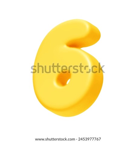 Number 6. Six Number sign yellow color. Realistic 3d design in cartoon style. Isolated on white background. vector illustration