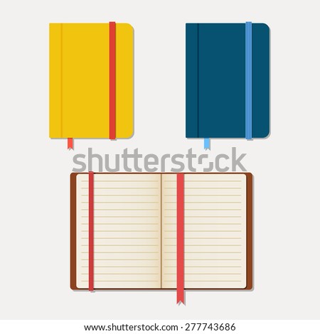 Set of notebooks in flat style with shadows. Vector illustration