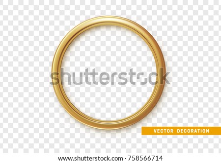 Golden round frame isolated on transparent background. Realistic 3d metal bronze ring. vector illustration
