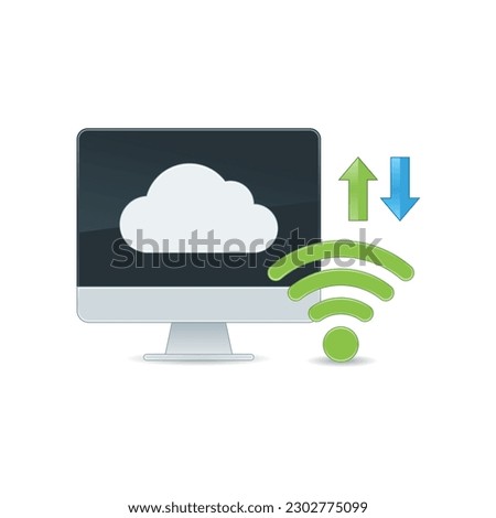 Cloud computing icon vector. computer monitor, cloud, wireless, and arrow icon. suitable for many purposes.