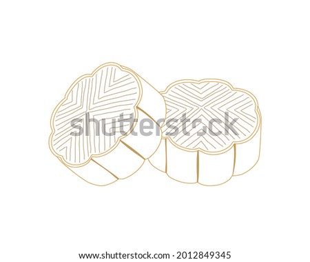 Two pice of line drawing mooncake. Isolated mooncake on white background. Close up Asian food vector illustration. Mid autumn festival celebration.    Photo stock © 