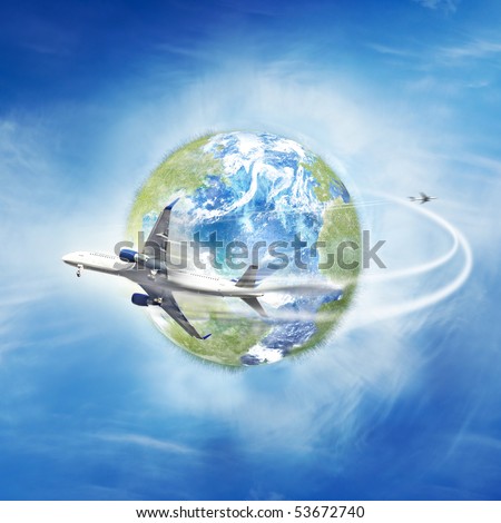 Airplane Flying Around The Globe Stock Photo 53672740 : Shutterstock