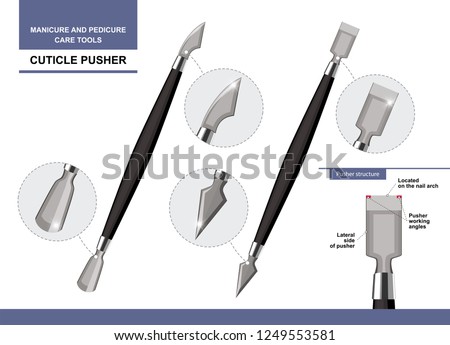 Essential Manicure And Pedicure Tools And Equipment. Cuticle Pusher isolated on white background. Tool Kit for Nail Extension. Vector illustration