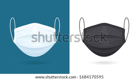 Black and White Medical or Surgical Face Masks. Virus Protection. Breathing Respirator Mask. Healthcare Concept. Vector Illustration