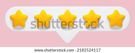 Vector 3d realistic illustration of 5 stars feedback, evaluation of a product or service on a pink background