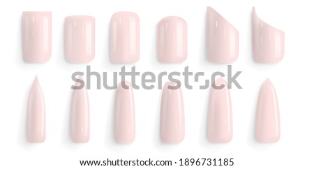 Vector set of different fashion nail shapes. False nail polish design mockup templates. Manicure, fingernails