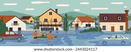 Rescue team saving flood victims vector illustration