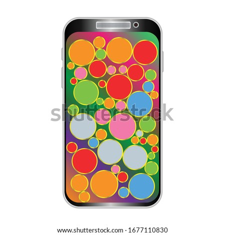 Mobile phone with a colorful screen. Flat style. vector illustration.