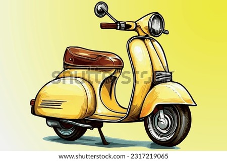 Vintage yellow scooter on yellow gradient background. Isolated using EPS 10 vector graphics, allowing for versatile use in design projects.