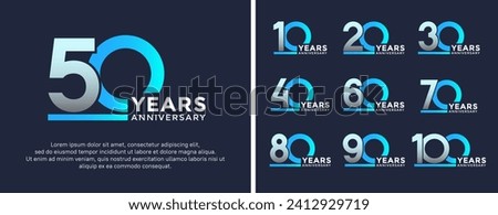 set of anniversary logo style white and blue color on blue background for celebration