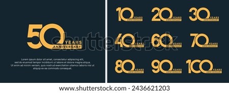 set of anniversary logo style gold color on dark blue  background for special moment