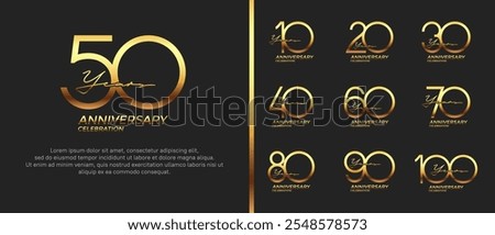 set of anniversary logo gold color on black background for celebration moment