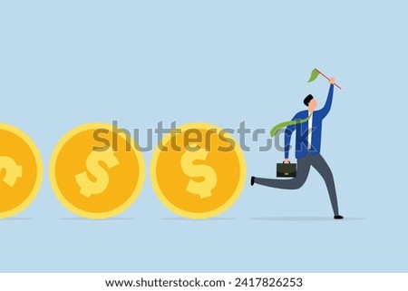 Cash flow, Businessman leader holding flag control flow of money Dollar coins.