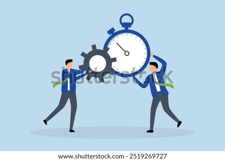 Efficiency or productivity, Businessman optimize efficiency by combining clock timer and gear cogwheel.