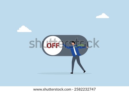 Switch off, businessman pushing switch to be off in control panel dashboard