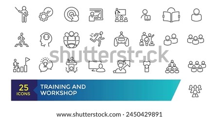 Training and Workshop line icons collection. Big UI icon set. Thin outline icons pack. Linear busines simple symbol collection.