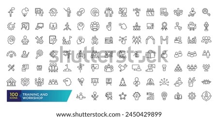 Training and Workshop line icons collection. Big UI icon set. Thin outline icons pack. Linear busines simple symbol collection.