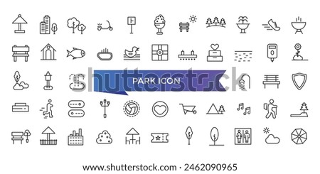 Park icon collection. Related to forest, barbecue, camp, bench, picnic and playground icons. Park leisure and outdoor activity symbols set.Park icon collection.