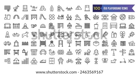 Kid playground icons set. Outline set of kid playground vector icons for ui design. Outline icon collection. Editable stroke.