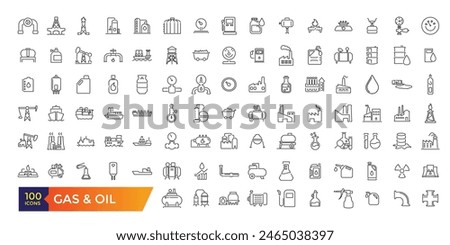 Oil and Gas Station Related Vector Line Icons. Simple line art style icons pack. Editable UI stroke.