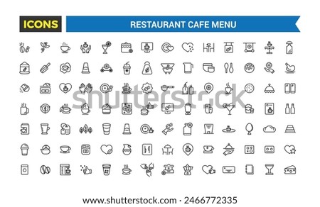 Restaurant cafe menu, food and drink icon set. Outline icons pack. Editable vector icon and illustration.