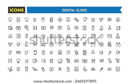 Dental clinic icon set. Outline icons pack. Editable vector icon and illustration.