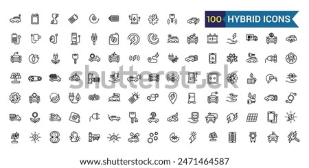 Hybrid icons set. Outline set of hybrid vector icons for ui design. Outline icon collection. Editable stroke.