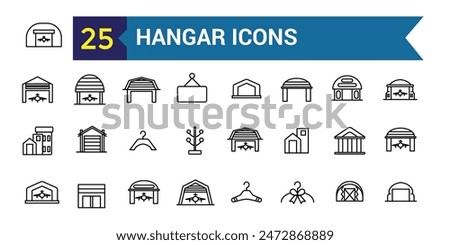 Hangar icons set. Outline set of hangar vector icons for ui design. Outline icon collection. Editable stroke.