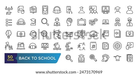 Back to school line icons set. related to education, learning, school. Collection and pack of linear web and ui icons. Editable stroke. Vector illustration