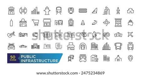 Public infrastructure icon set. Collection and pack of linear web and ui icons. Editable stroke. Vector illustration