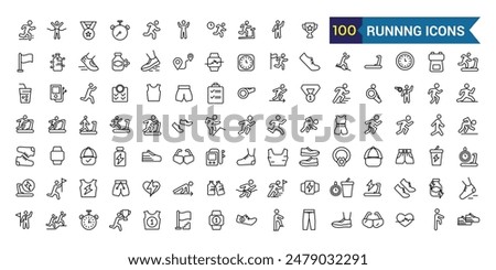 Running icons set. Outline set of running vector icons for ui design. Outline icon collection. Editable stroke.