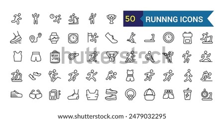 Running icons set. Outline set of running vector icons for ui design. Outline icon collection. Editable stroke.