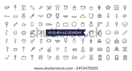 Kitchen Accessory Icon set with editable stroke collection for web and ui. Line icons pack. Vector illustration.