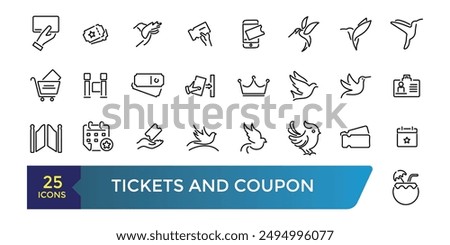 Tickets Related Line Icon Set. Related to Combo offer, Mobile Ticket and more. Collection and pack of linear web and ui icons. Editable stroke. Vector illustration.