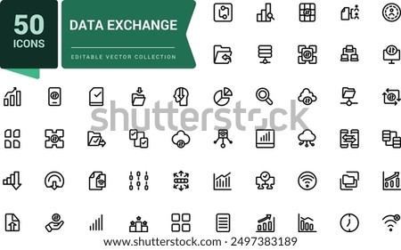 Set of line icons related to data exchange, traffic, files, cloud, server. Minimalist thin linear web ui icon set. Simple editable vector stroke illustration.