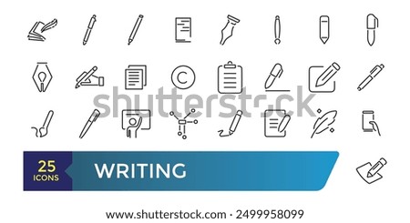 Writing icons set. Collection and pack of linear web and ui icons. Editable stroke. Vector illustration.