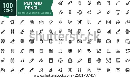 Pen and pencil icon set. Pixel perfect, minimalistic web and UI icon. Outline icon collections. Editable vector illustration.