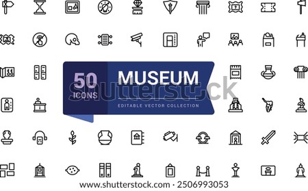 Museum, art and culture icons collection. Pixel perfect, minimalistic web and UI icon. Outline icon collections. Editable vector illustration.