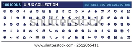 ui ux icon set, user interface icon collection. Solid icon pack. Glyph icon set.