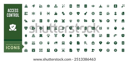 Set of access control icons. House protection, smart house icon, filled icon set, glyph icon set for web and ui. Editable stroke. Solid icon set. Vector illustration.